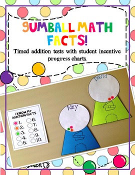 Preview of Gumball Math Addition Fact Tests with Incentive and Progress Tracking