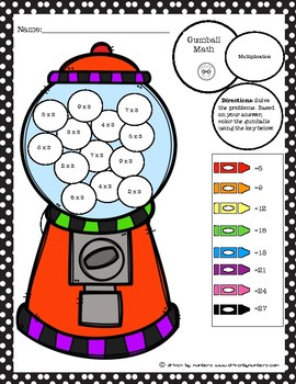 gumball math coloring worksheet multiplication by 3 s by driven by numbers