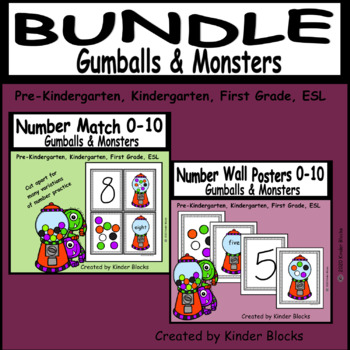 Preview of Gumball & Monster Number Match & Wall Posters Bundle