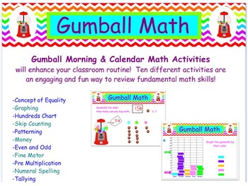 Preview of WHITEBOARD Gumball Morning Calendar Math Activities