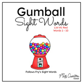 **FREE** Gumball Sight Words - List #1 Red (Fry's Words 1 - 10)