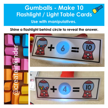Preview of Gumballs Make 10 Flashlight or Light Table Cards