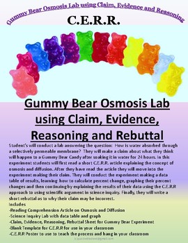 Preview of Gummy Bear Osmosis Lab using Claim, Evidence,  Reasoning and Rebuttal