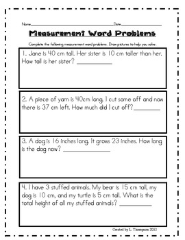 Gummy Worm Stretch Measurement Word Problems by Growing Math Minds GMM