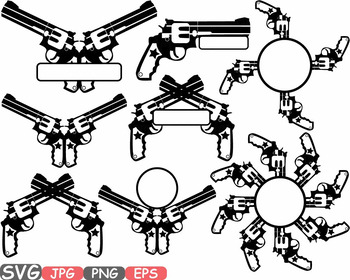 Guns Split Circle Svg Silhouette Monogram Clip Art Gun Amendment Revolver 587s