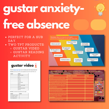 Preview of Gustar Anxiety-Free Absence (Spanish 1)