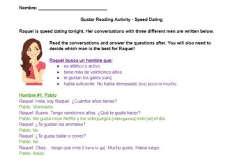 Preview of Gustar Reading Comprehension Activity (Novice Low) - Speed Dating