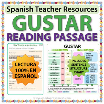 Preview of Gustar Spanish Reading Passage and Worksheets