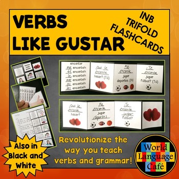 Preview of GUSTAR VERBS INTERACTIVE NOTEBOOK TRIFOLD FLASHCARDS ⭐Verbs Like Gustar