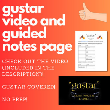 Preview of Gustar Video Lesson and Guided Notes Page (Spanish 1)
