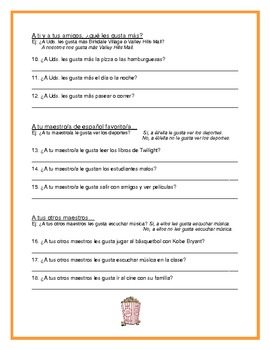 Gustar with Infinitives - Questions and Answers Worksheet by SraStephanie