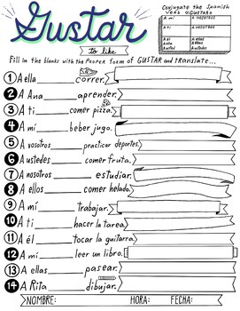 Gustar Worksheet Spanish Spanish Worksheets Verb Worksheets Hot Sex Picture