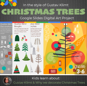 Preview of Gustav Klimt Christmas Tree Interactive Google Slides- Christmas Art Lesson
