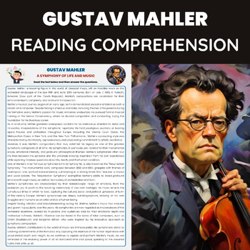 Preview of Gustav Mahler Reading Comprehension  | Late Romantic/Early Modern Composer