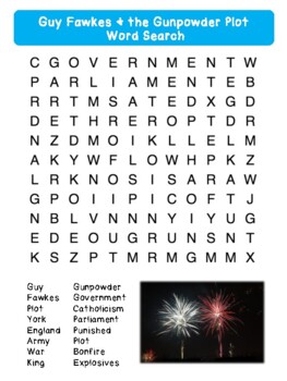 Preview of Guy Fawkes and the Gunpowder Plot - Word Search