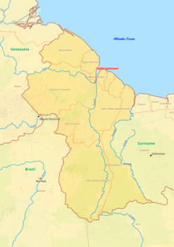 Preview of Guyana map with cities township counties rivers roads labeled