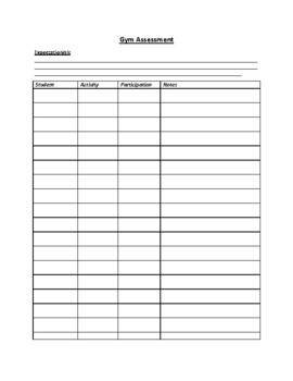 Preview of Gym Assessment Notes Template