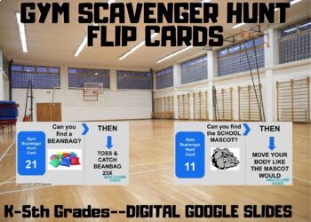 Preview of Gym Scavenger Hunt Flip Cards--Digital Google Slides (ALL Grades)