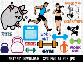 Preview of Gym Workout Exercise Weights Running Clipart Download AI PDF SVG PNG JPG Files