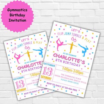 Preview of Gymnastics Birthday Invitation Gymnastics Party Invite Girl Party Editable