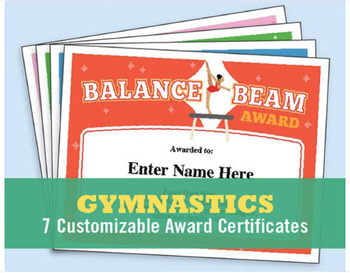 Preview of Gymnastics Certificates — Editable 7-Pack (PDF)