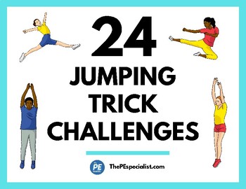 Preview of Gymnastics in PE Class: 24 Jumping Trick Challenge Task Cards Station Signs