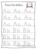 Gymnastics themed A-Z Tracing Preschool Handwriting Worksheets.