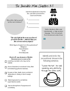 Preview of H.G. Wells' The Invisible Man Visual Worksheets Chapters 1-20