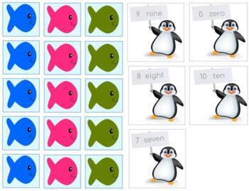 Preview of H003 (GOOGLE): WINTER|PENGUIN (#0-10 cards) paper fish counters (2pgs)