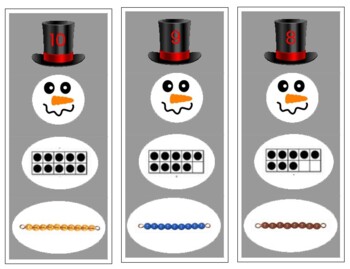 Preview of H029 (PDF): WINTER|SNOWMAN (#0-11) 3 part cards (ten frame|beads) (4pgs)