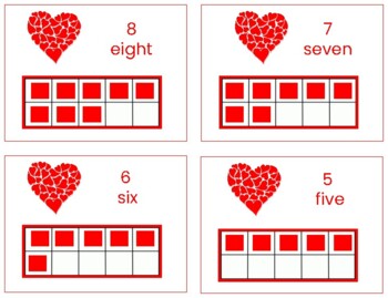 Preview of H031 (PDF): VALENTINES|HEARTS (#0-10) ten frame (2 part cards) (3pgs)