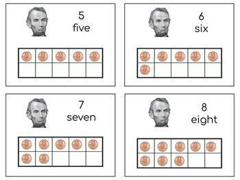 Preview of H037 (GOOGLE): LINCOLN|PRESIDENT (#0-10 ten frame) 2 part cards (3pgs)