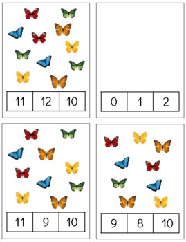 Preview of H052 (PDF): SPRING|BUTTERFLY (#0-11) clip cards (counting  quantities) (3pgs)