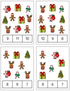 Preview of H058 (PDF): WINTER|CHRISTMAS (#0-11) (counting quantities) cards (3pgs)