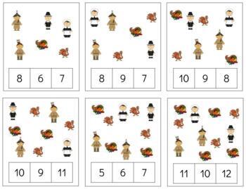 Preview of H061 (GOOGLE): FALL|THANKSGIVING (#0-11) (counting quantities) clip cards