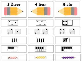 Preview of H1012 (GOOGLE): PENCIL (#0-10)(ten frame\beads\tally\dice\domino) 6 part cards