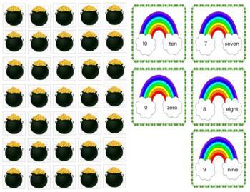 Preview of H107 (GOOGLE): ST PATRICKS|RAINBOW (#0-10) cards (w/gold pot paper counters)