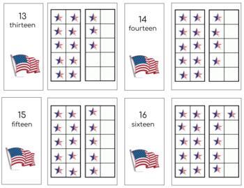 Preview of H139 (GOOGLE): FLAG/STARS (clipart) #9-20 (ten frame) 2 part cards (3pgs)