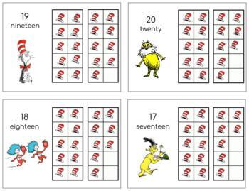 Preview of H142: (GOOGLE) DR SUESS #9-20 (ten frame) 2 part cards (3pgs)