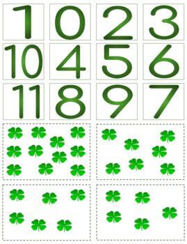 Preview of H171 (GOOGLE): SHAMROCK|ST PATRICKS (#0-11) counting quantity cards (2pgs)