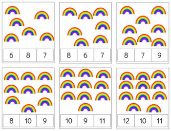 Preview of H212: SPRING|RAINBOW(#0-11) (counting quantities) clip cards (2pgs) 