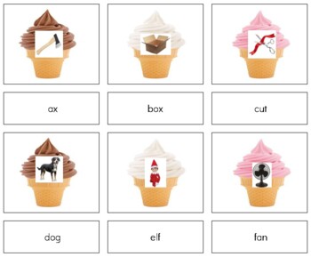 H230 (PDF): SUMMER|ICE CREAM (CVC|phonetic) (image|words) (2 part cards)