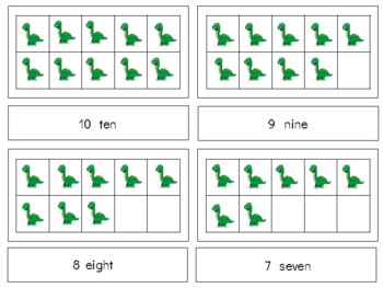 Preview of H282 (PDF): DINOSAUR (#0-10) (ten frame) 2 part cards (3pgs)