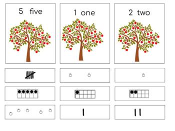 Preview of H308: APPLES #0-10 (ten frame,quantity, tally) 4 part cards (4pgs)