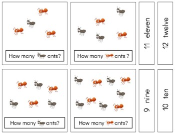 Preview of H311 (PDF): SPRING|ANTS (how many|mixed shape) 2 part cards (sum:1-12) (3pgs)