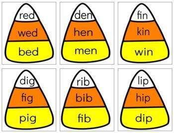 Preview of H319 (GOOGLE): CANDY CORN (CVC|phonetic) (word family\rhyming) 3 part cards