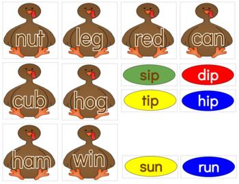 Preview of H320: (GOOGLE) THANKSGIVING|TURKEY (word families\rhyming) cards 