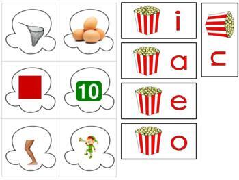 Preview of H328 (GOOGLE): POPCORN (CVC|phonetic) (middle|vowel sounds) sorting cards