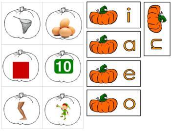 Preview of H341 (GOOGLE): FALL|PUMPKIN (CVC|phonetic) (middle sound|vowel) cards