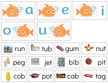 Preview of H434: SUMMER|OCEAN|FISH (middle|vowel sound) (CVC|phonetic) sorting cards (3pgs)